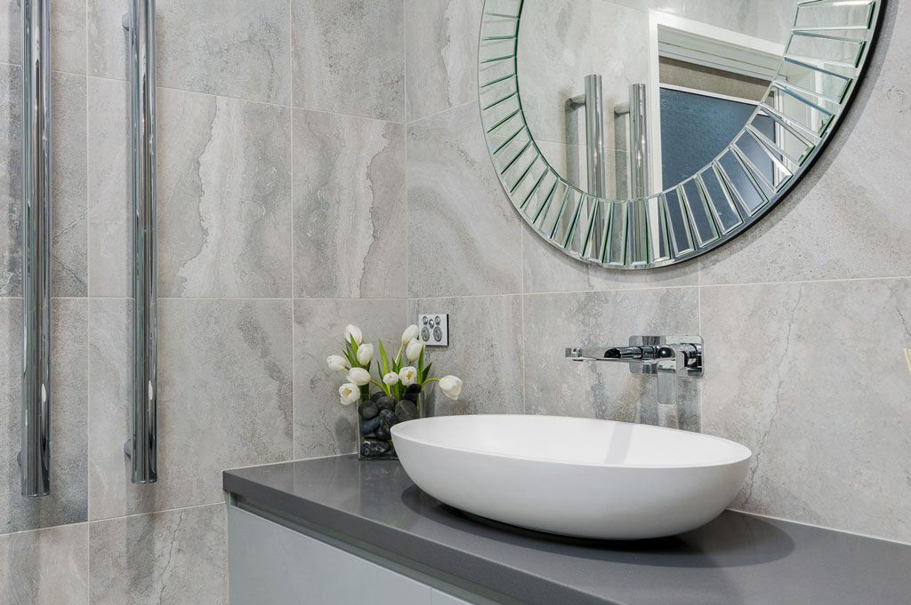 Brisbane Bathroom Company Modern vanity with oval shaped porcelain vanity basin located in Bardon